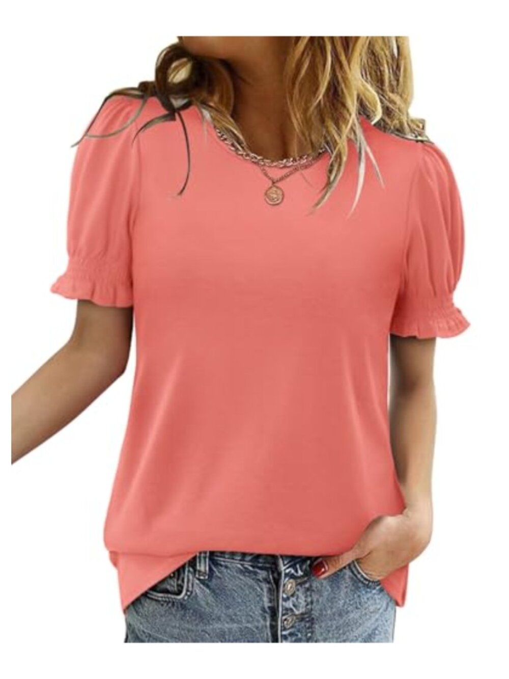 Women's Ruffle Short Sleeve Tunic Top Crew Neck Casual Work Blouse
